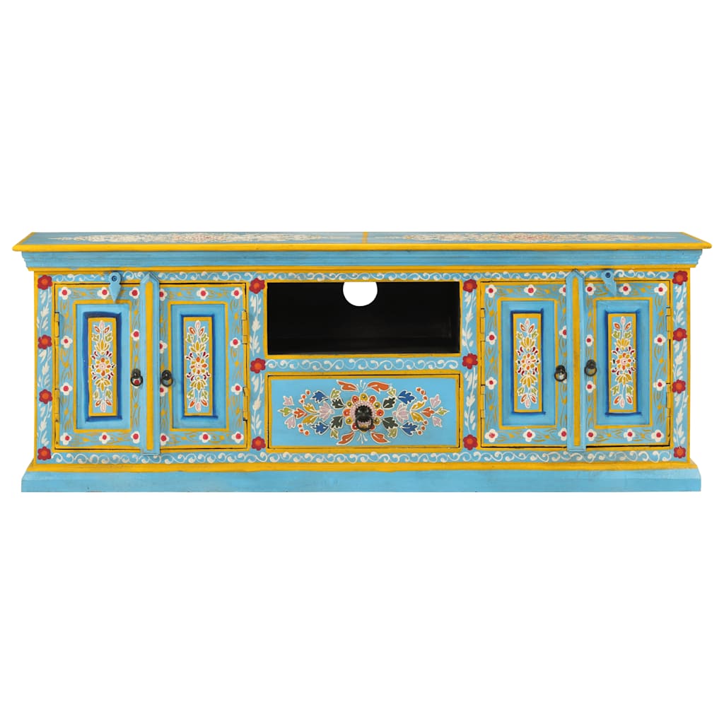 vidaXL Szafka pod TV, niebieska, 110x30x40 cm, lite drewno mango