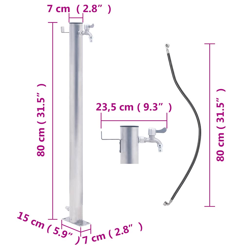 vidaXL Kran ogrodowy na okrągłym słupku, 80 cm, stal nierdzewna