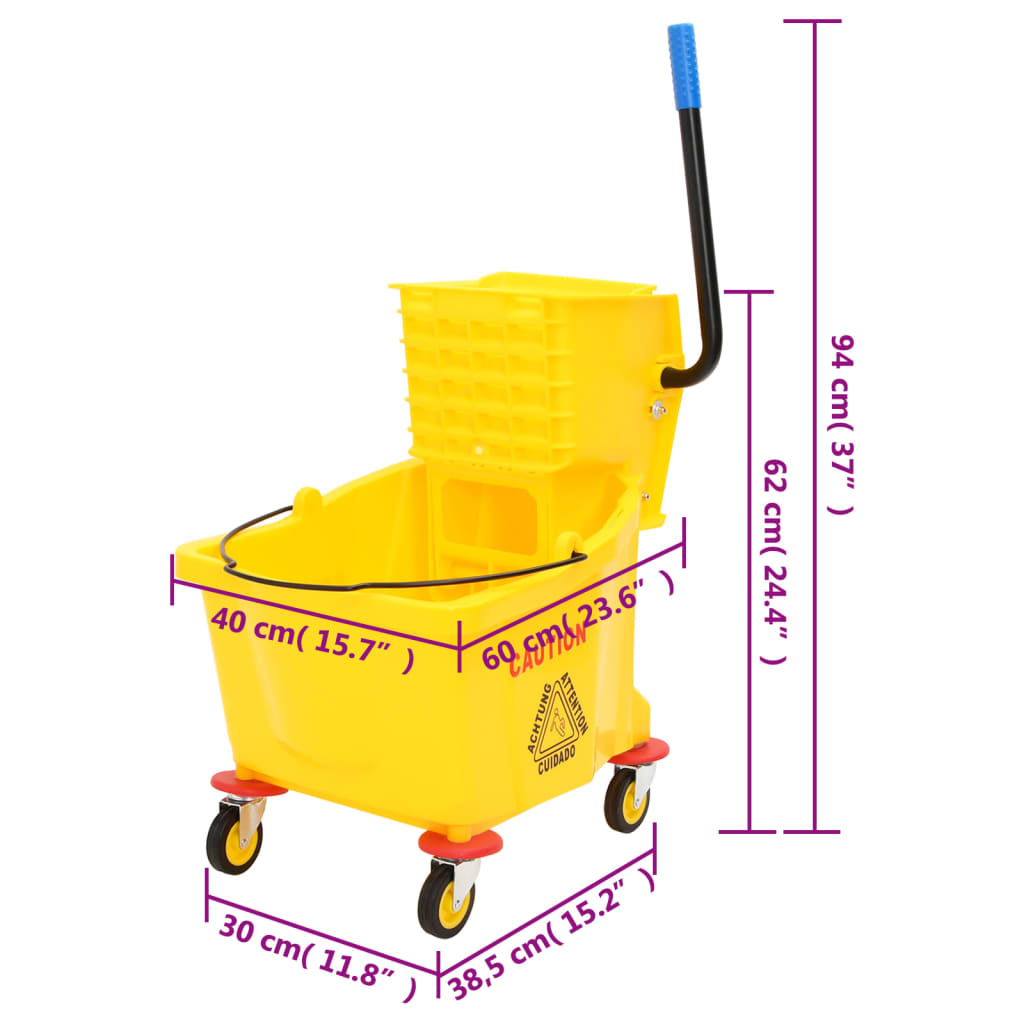 vidaXL Wiaderko z wyżymaczką do mopa, na kółkach, żółte, 36 L, PP