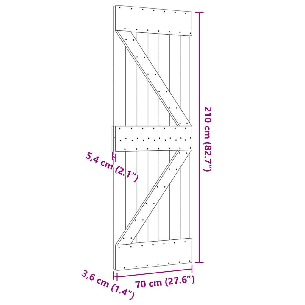 vidaXL Drzwi NARVIK Naturalny 70 x 210 cm Lite Drewno Sosnowe