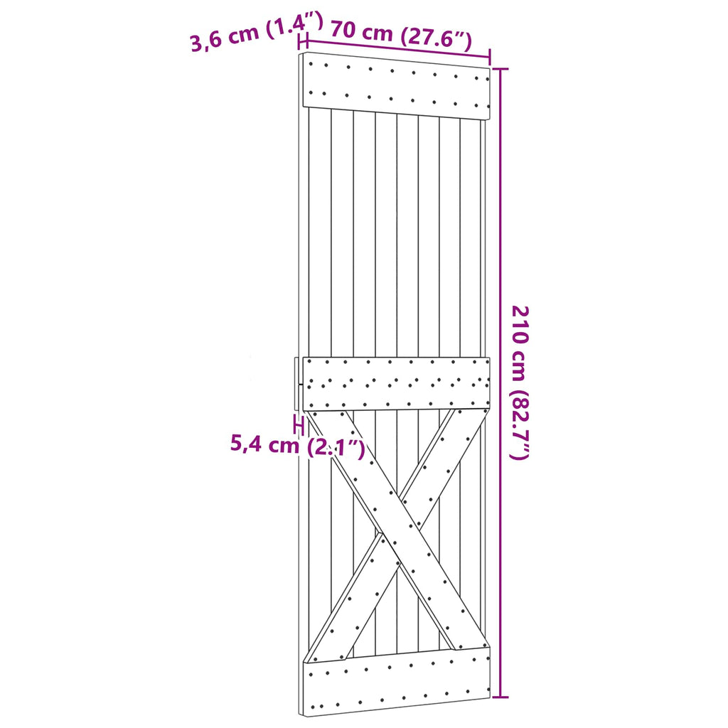 vidaXL Drzwi NARVIK Naturalny 70 x 210 cm Lite Drewno Sosnowe