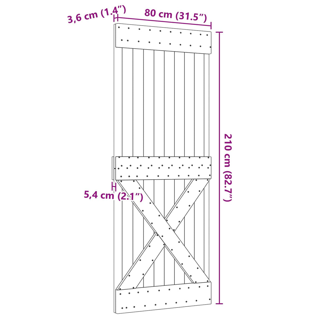 vidaXL Drzwi NARVIK Naturalny 80 x 210 cm Lite Drewno Sosnowe