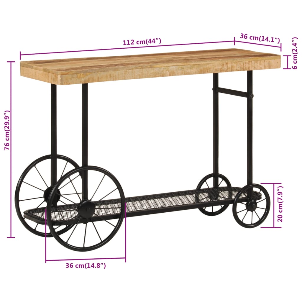 vidaXL Stolik konsolowy, 112x36x76 cm, lite drewno mango i żelazo