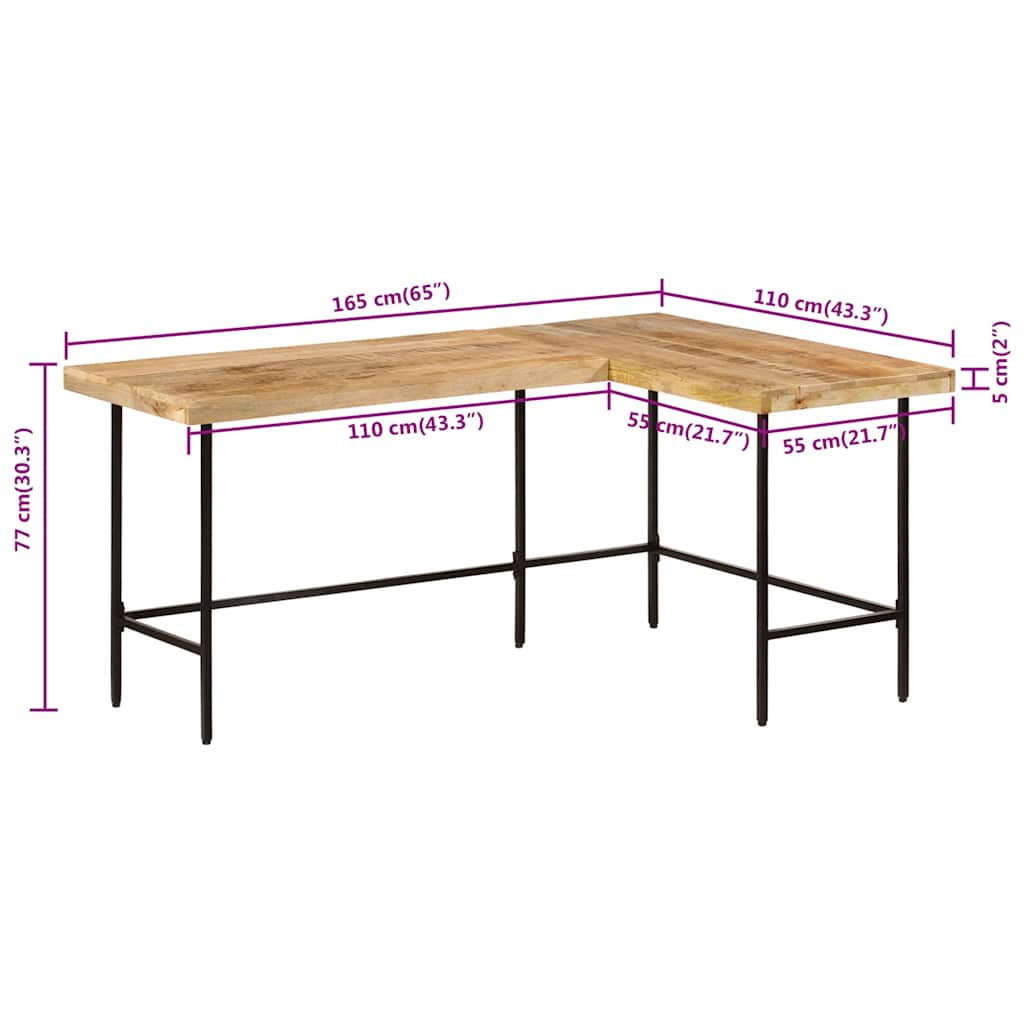 vidaXL Biurko, 165x110x77 cm, lite drewno mango i żelazo