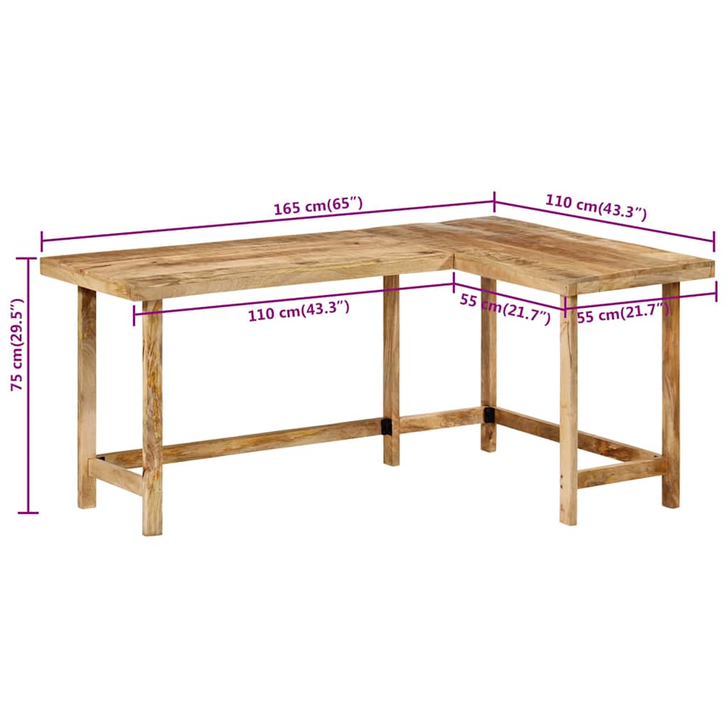 vidaXL Biurko, 165x110x75 cm, lite drewno mango