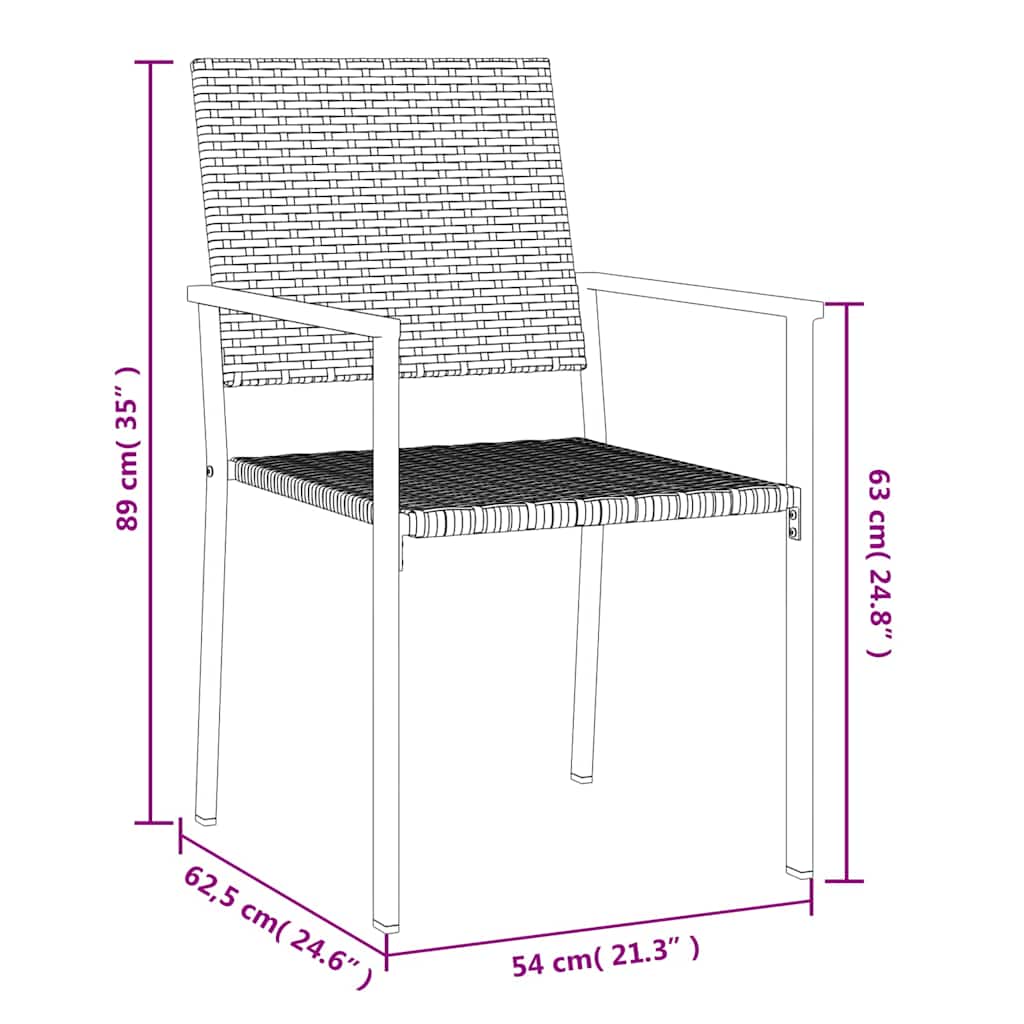 vidaXL Krzesła ogrodowe, 4 szt., czarne, 54x62,5x89 cm, polirattan