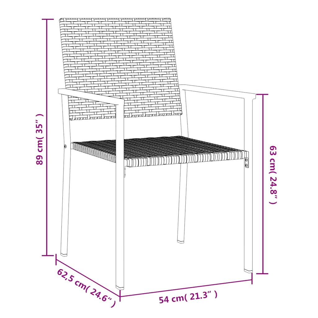 vidaXL Krzesła ogrodowe, 6 szt., czarne, 54x62,5x89 cm, polirattan