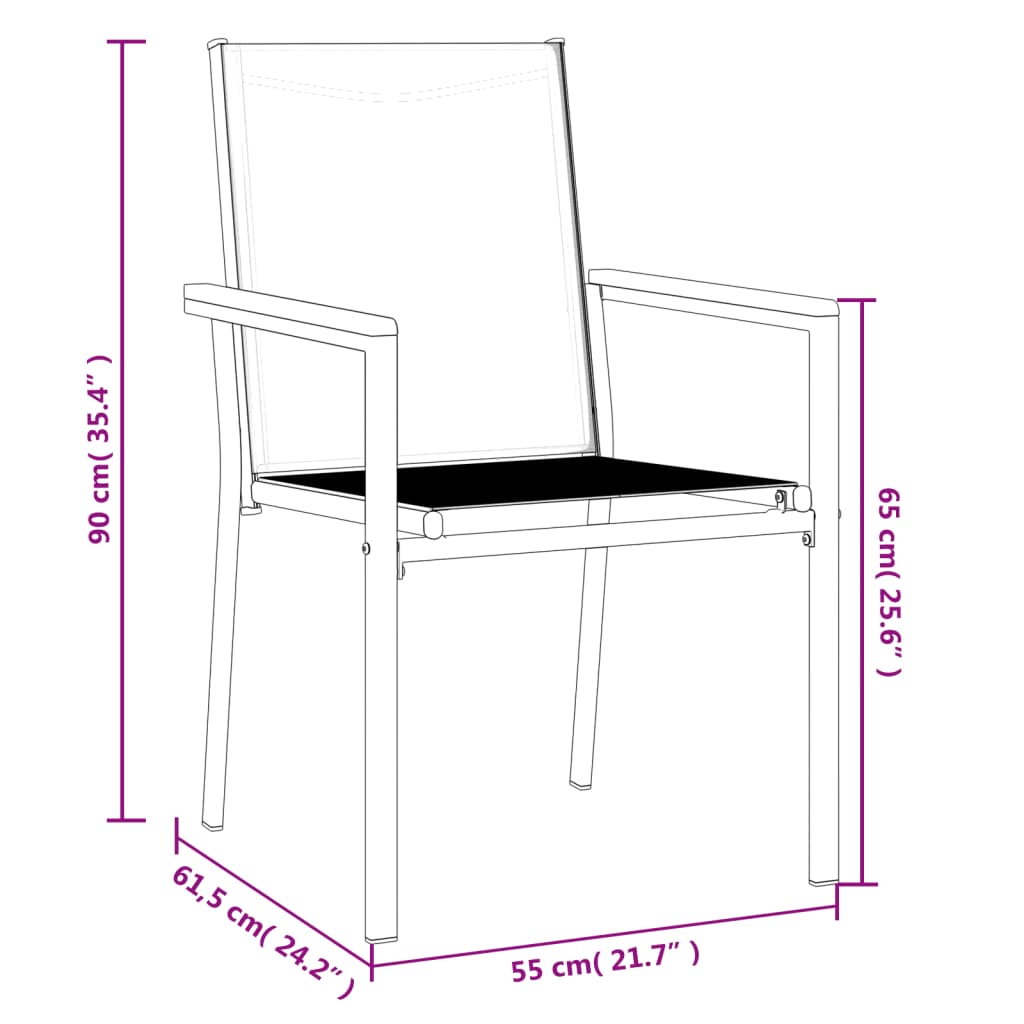 vidaXL Krzesła ogrodowe, 4 szt, czarne, 55x61,5x90cm, textilene i stal