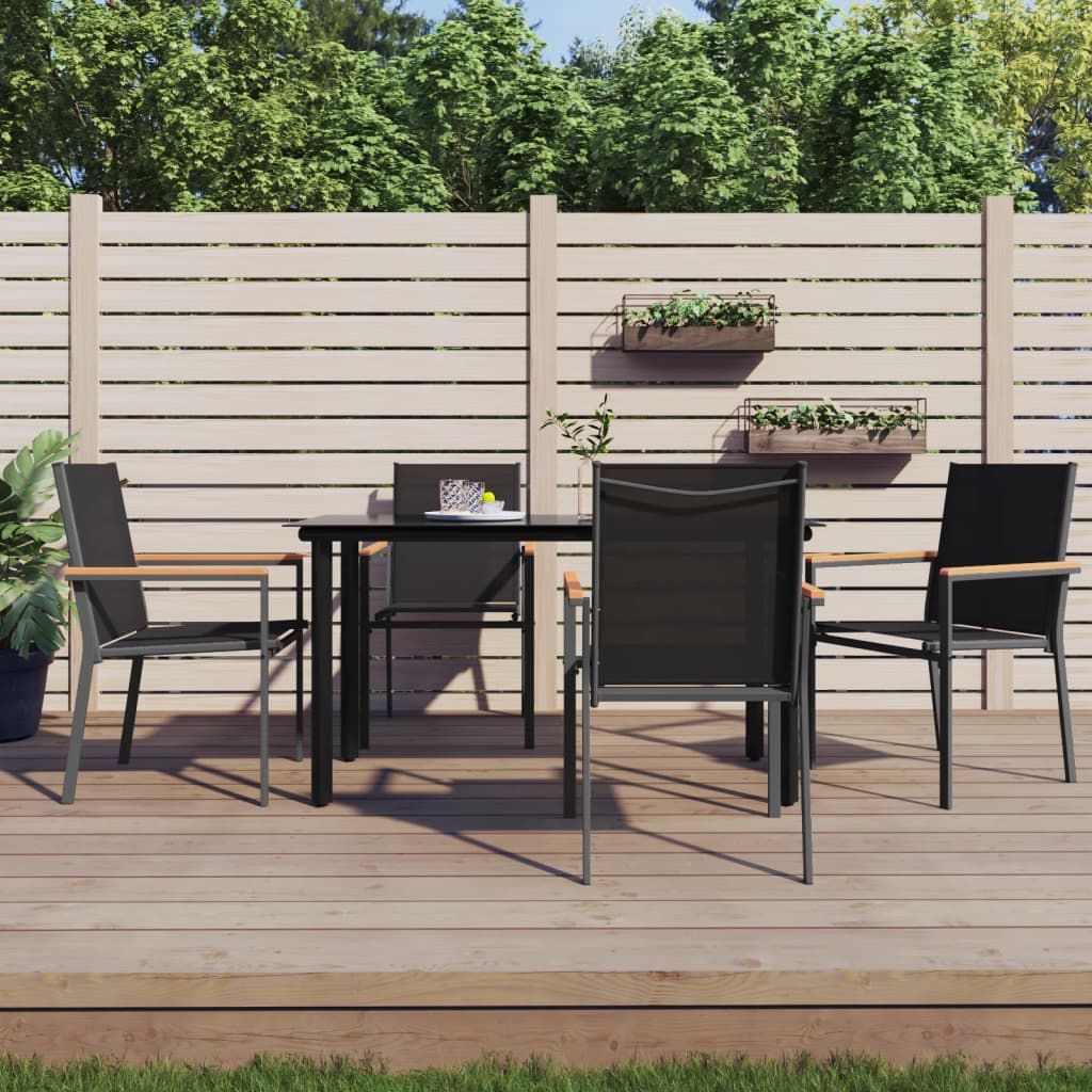 vidaXL Krzesła ogrodowe, 4 szt, czarne, 55x61,5x90cm, textilene i stal