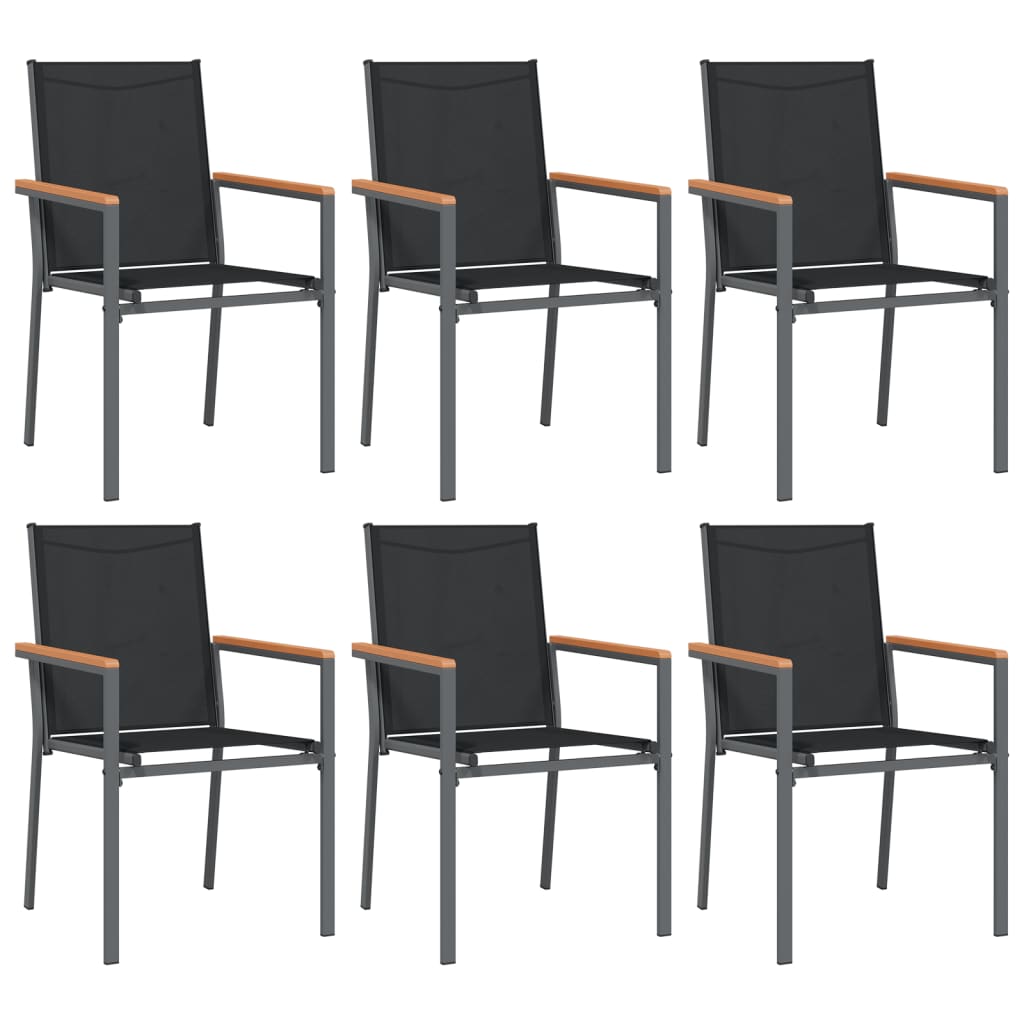 vidaXL Krzesła ogrodowe, 6 szt, czarne, 55x61,5x90cm, textilene i stal