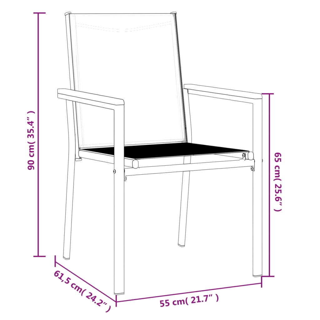 vidaXL Krzesła ogrodowe, 6 szt, czarne, 55x61,5x90cm, textilene i stal