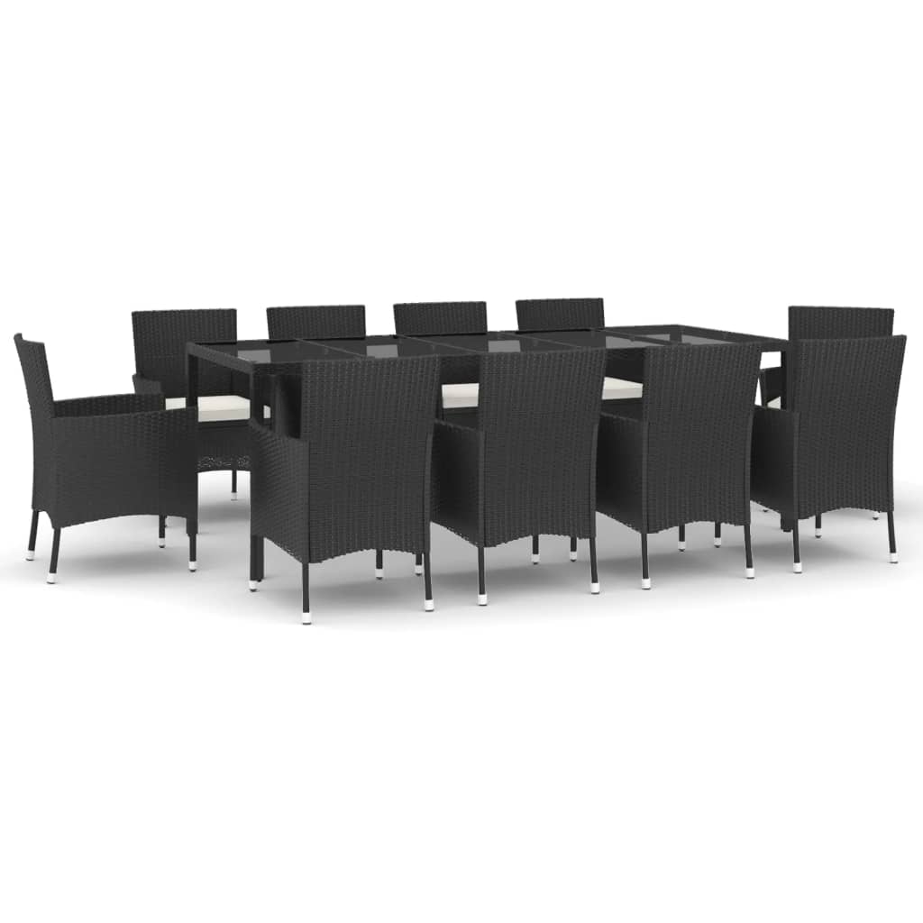vidaXL 11-cz. zestaw mebli do ogrodu, z poduszkami, czarny rattan PE