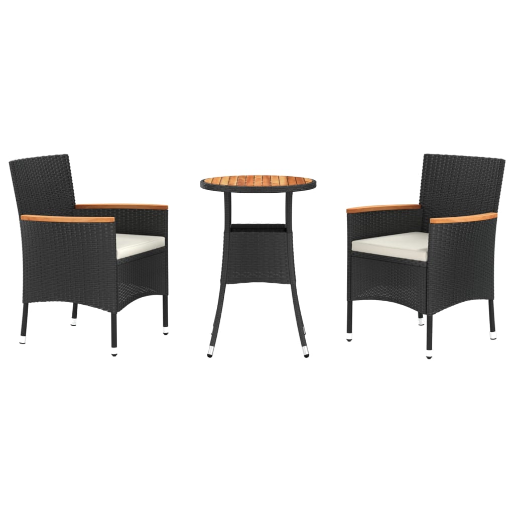 vidaXL 3-cz. zestaw ogrodowych mebli bistro z poduszkami, czarny