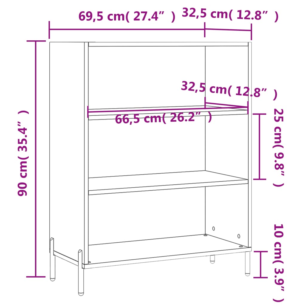 vidaXL Regał, czarny, 69,5x32,5x90 cm, materiał drewnopochodny