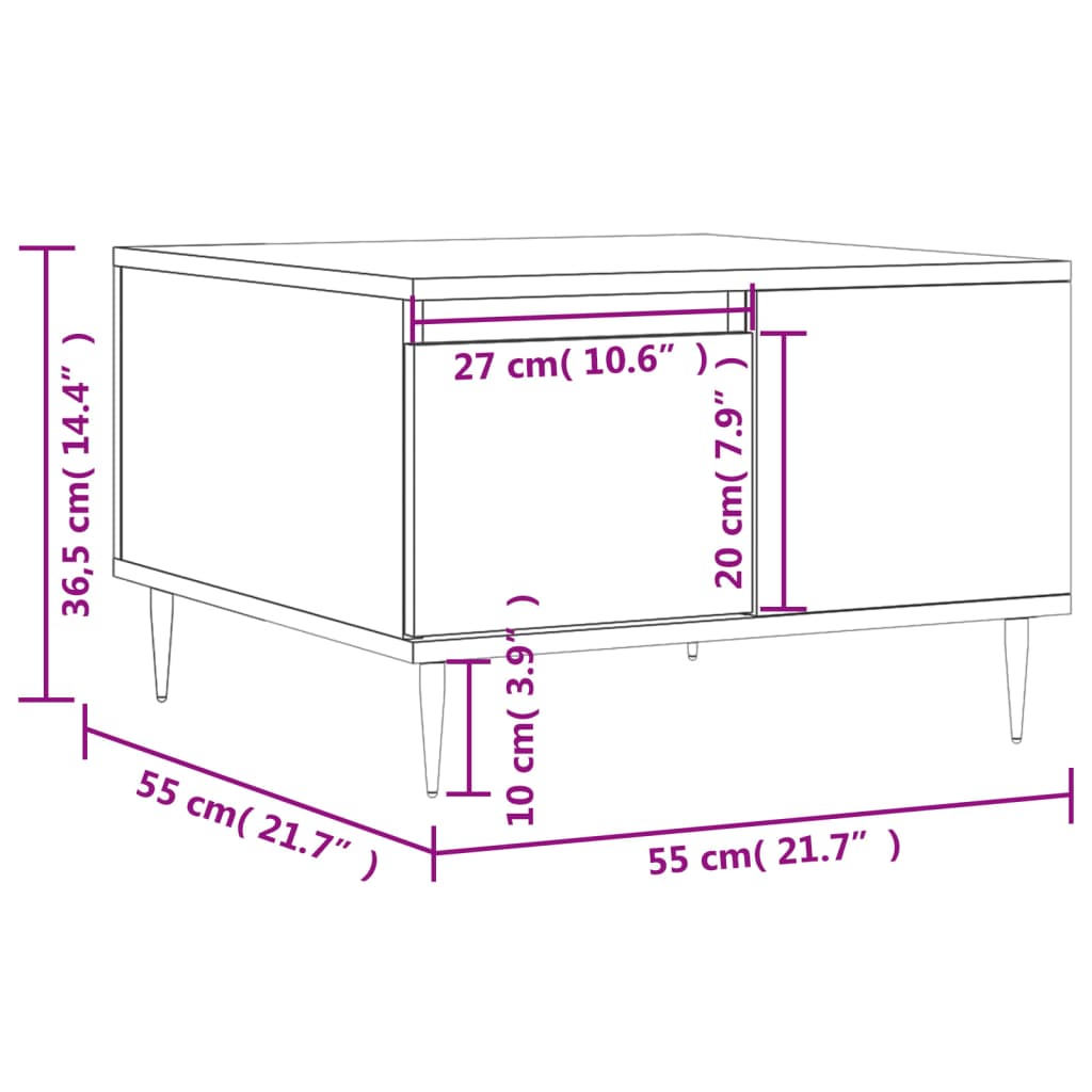 vidaXL Stolik kawowy, biały, 55x55x36,5 cm, materiał drewnopochodny