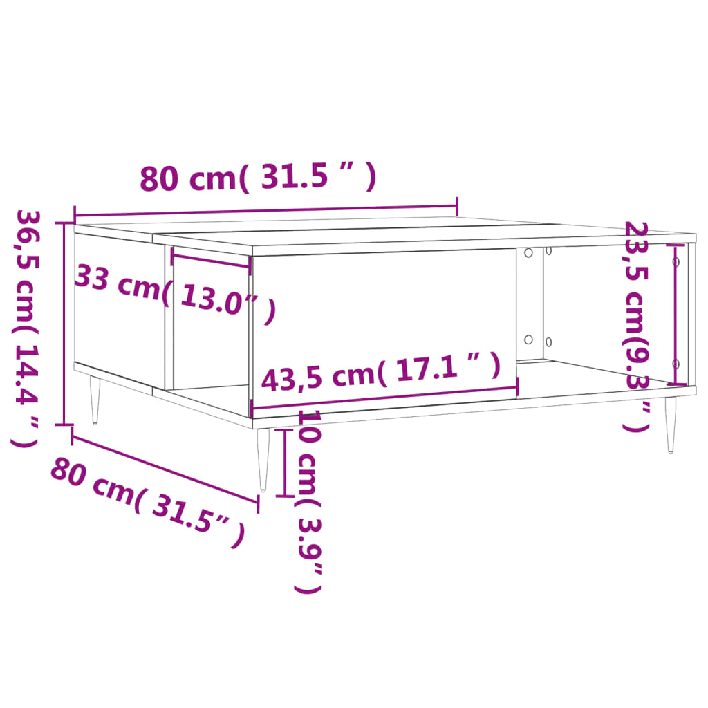 vidaXL Stolik kawowy, biały 80x80x36,5 cm, materiał drewnopochodny