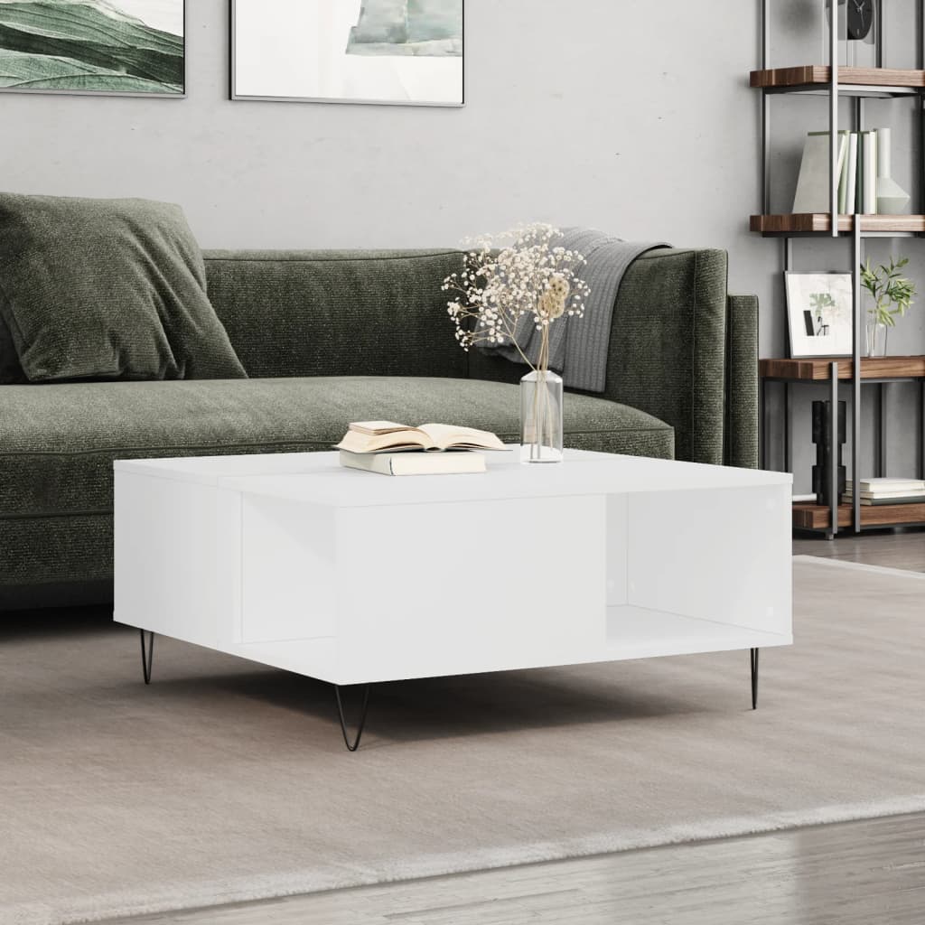vidaXL Stolik kawowy, biały 80x80x36,5 cm, materiał drewnopochodny