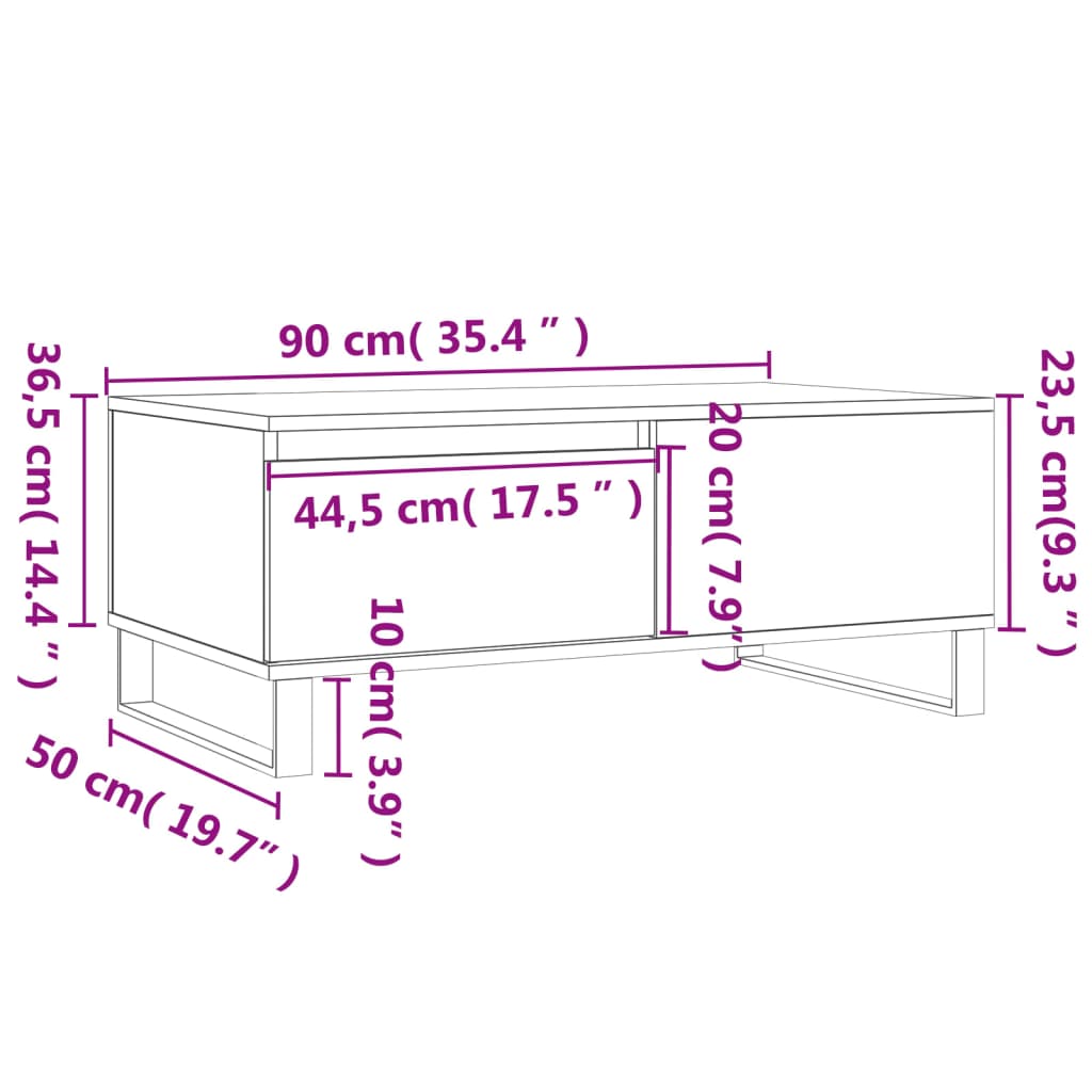 vidaXL Stolik kawowy, dąb sonoma 90x50x36,5 cm materiał drewnopochodny
