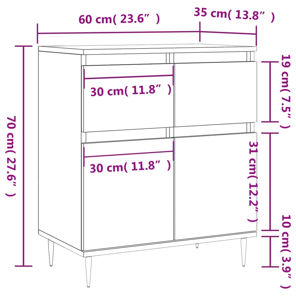 vidaXL Komoda, biała, 60x35x70 cm, materiał drewnopochodny