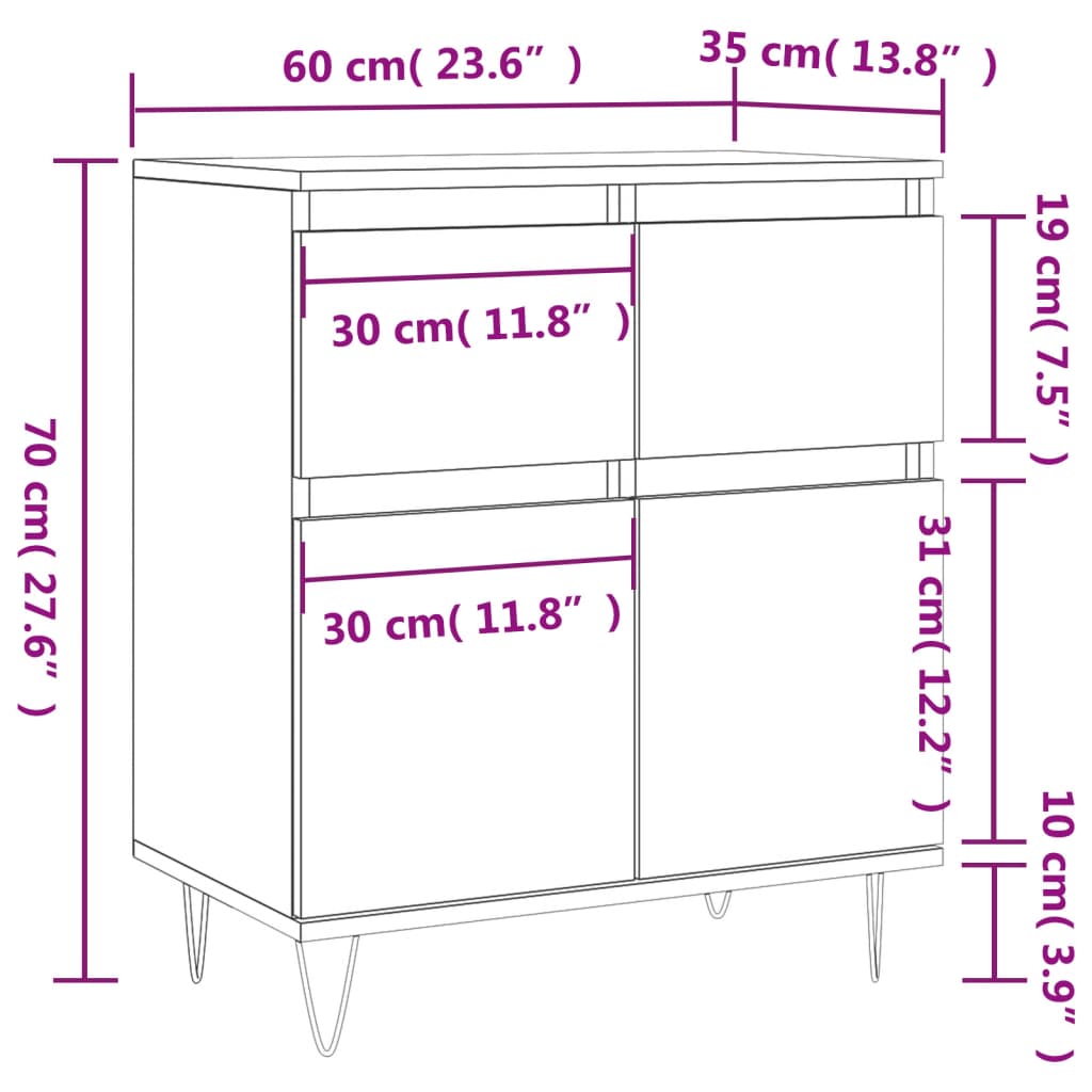 vidaXL Komoda, biała, 60x35x70 cm, materiał drewnopochodny
