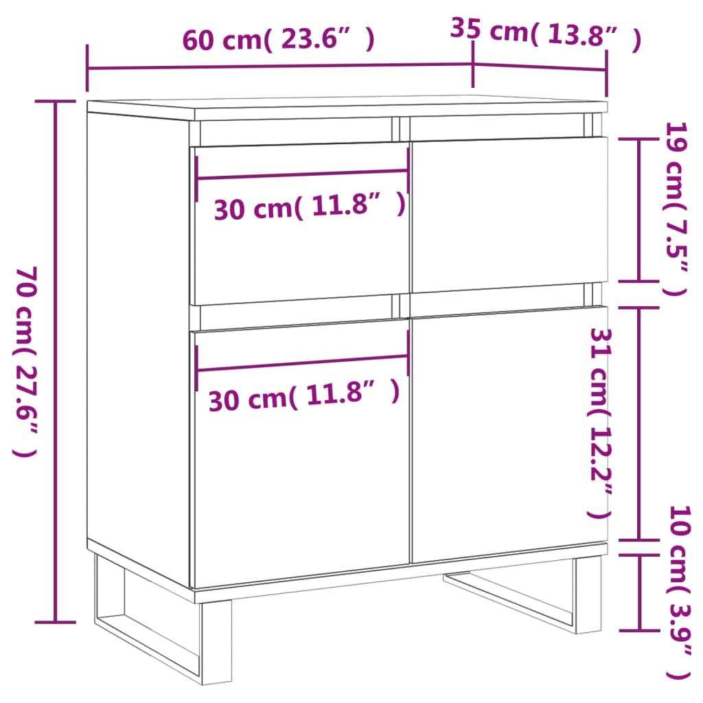 vidaXL Komoda, szarość betonu, 60x35x70 cm, materiał drewnopochodny