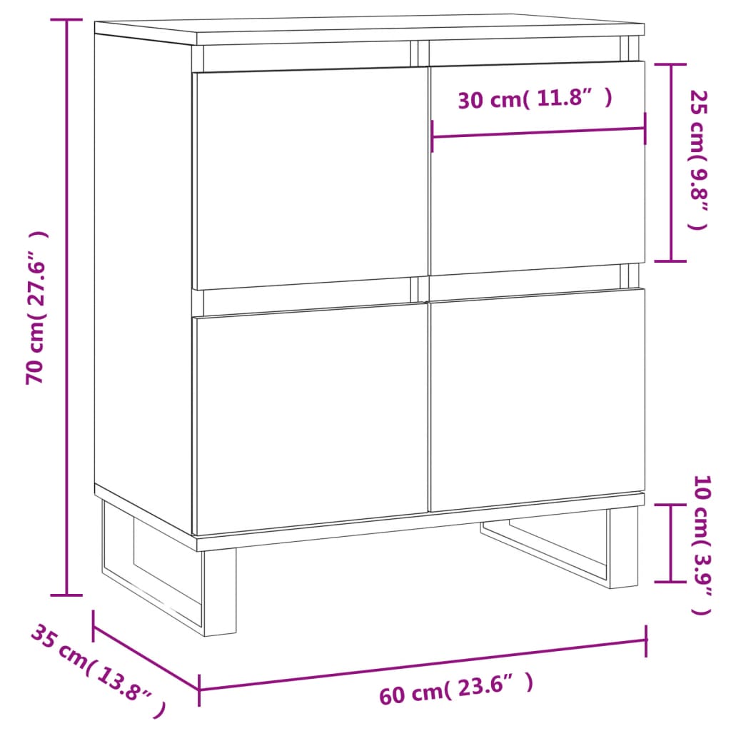 vidaXL Komoda, biała, 60x35x70 cm, materiał drewnopochodny