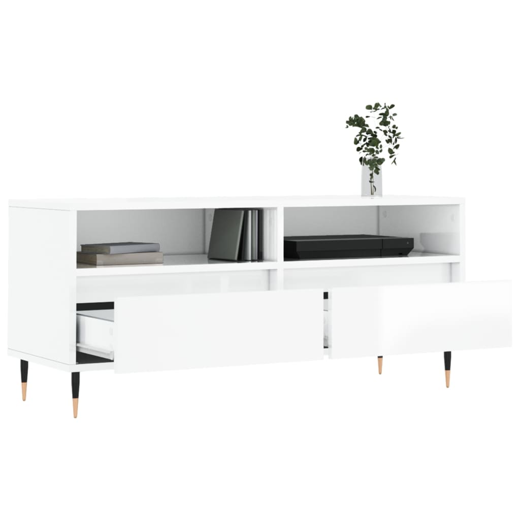 vidaXL Szafka pod TV, wysoki połysk, biała, 100x34,5x44,5 cm
