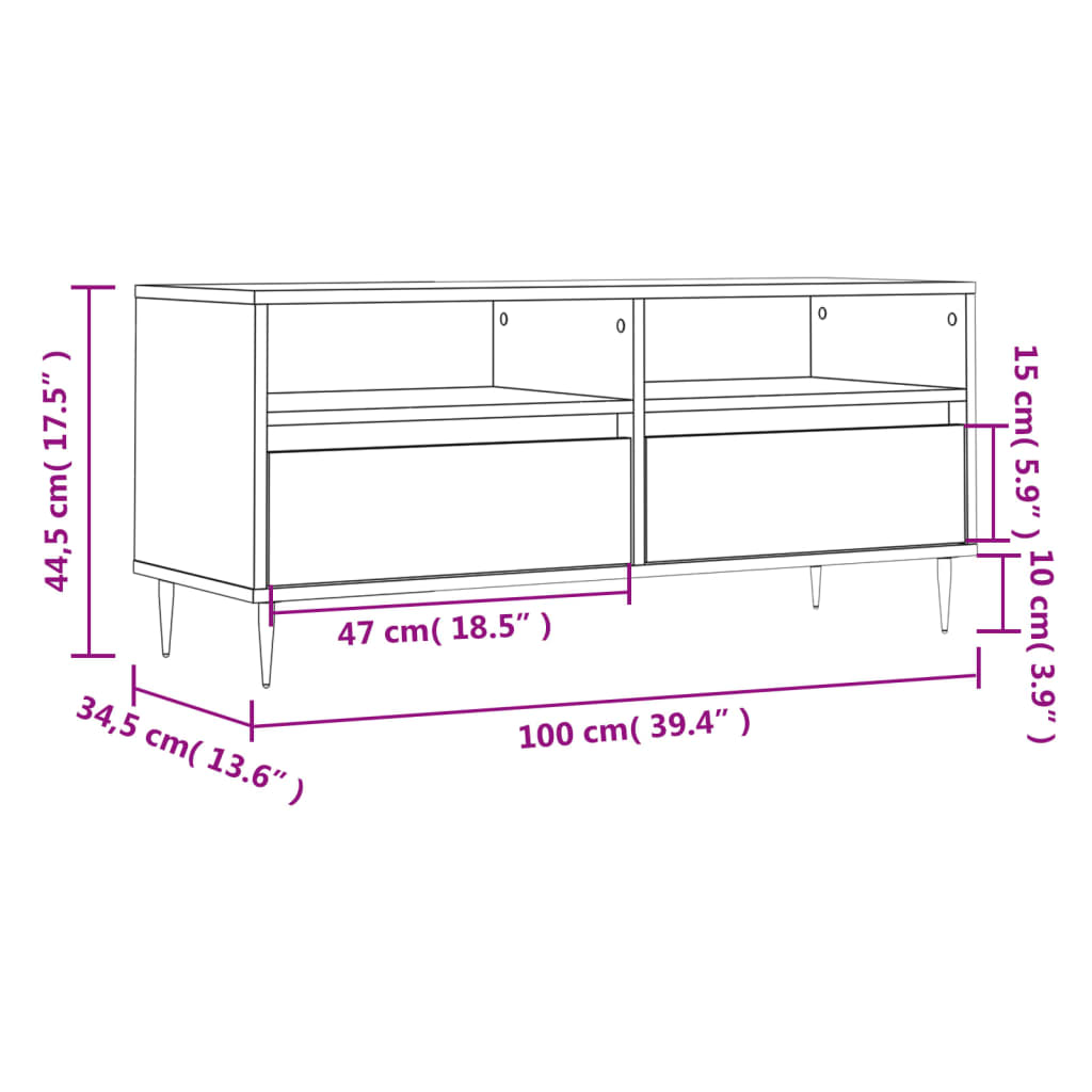 vidaXL Szafka pod TV, dąb sonoma, 100x34,5x44,5 cm