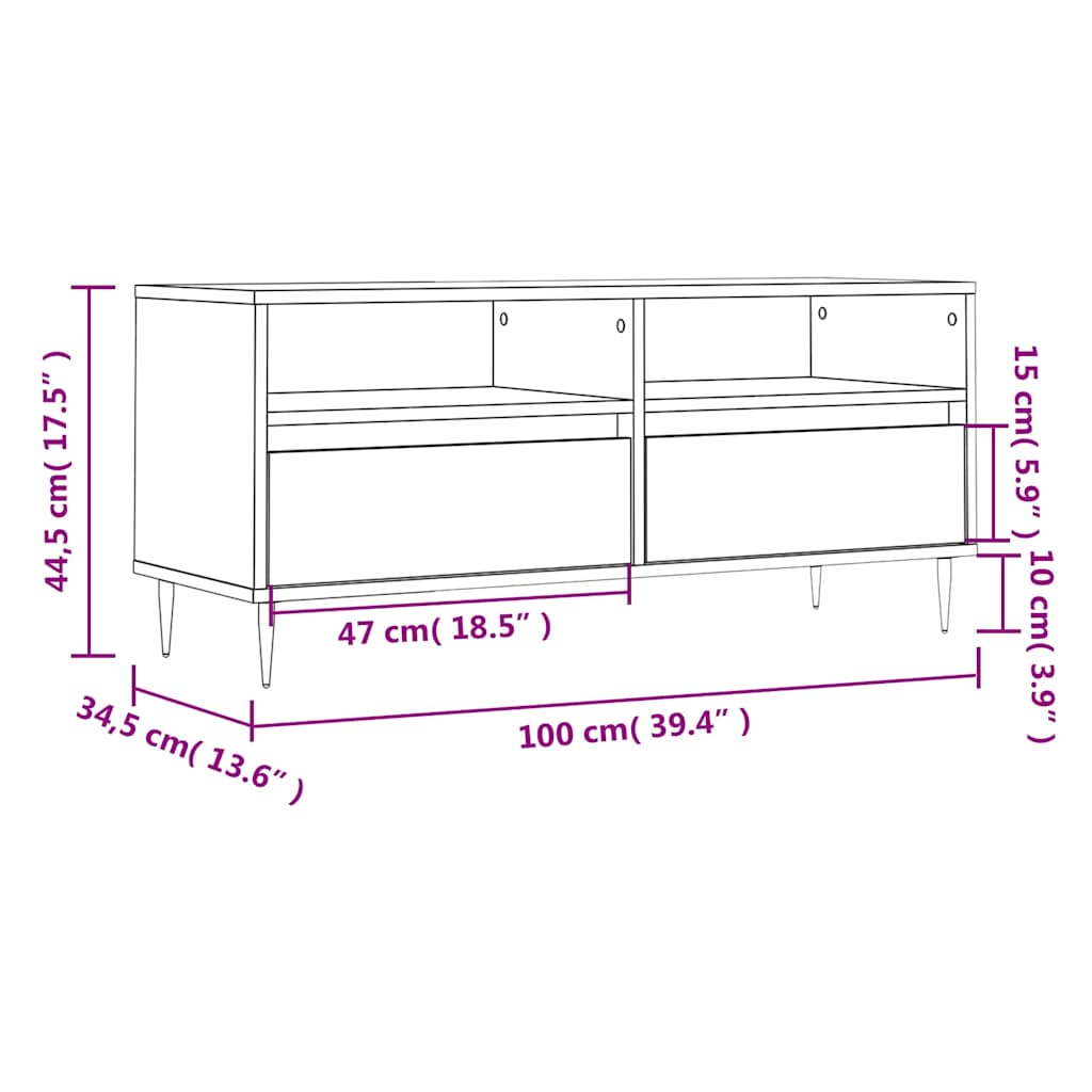 vidaXL Szafka pod TV, przydymiony dąb, 100x34,5x44,5 cm
