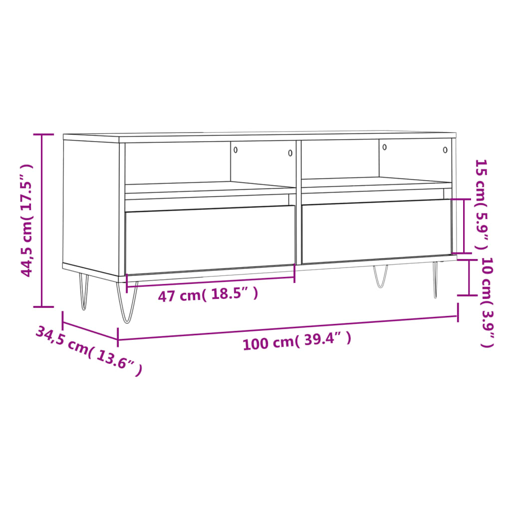 vidaXL Szafka pod TV, biała, 100x34,5x44,5 cm, materiał drewnopochodny