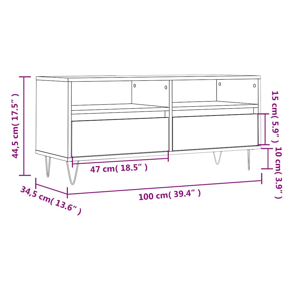 vidaXL Szafka pod TV, przydymiony dąb, 100x34,5x44,5 cm