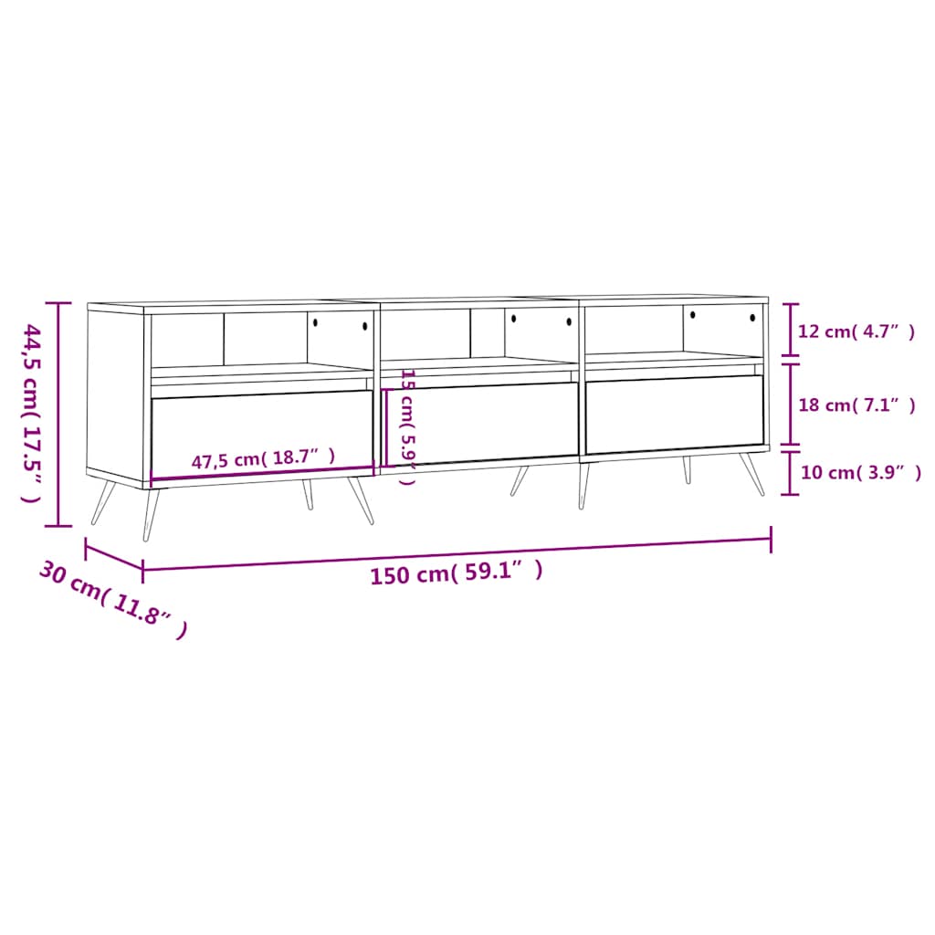 vidaXL Szafka pod TV, czarna, 150x30x44,5 cm, materiał drewnopochodny