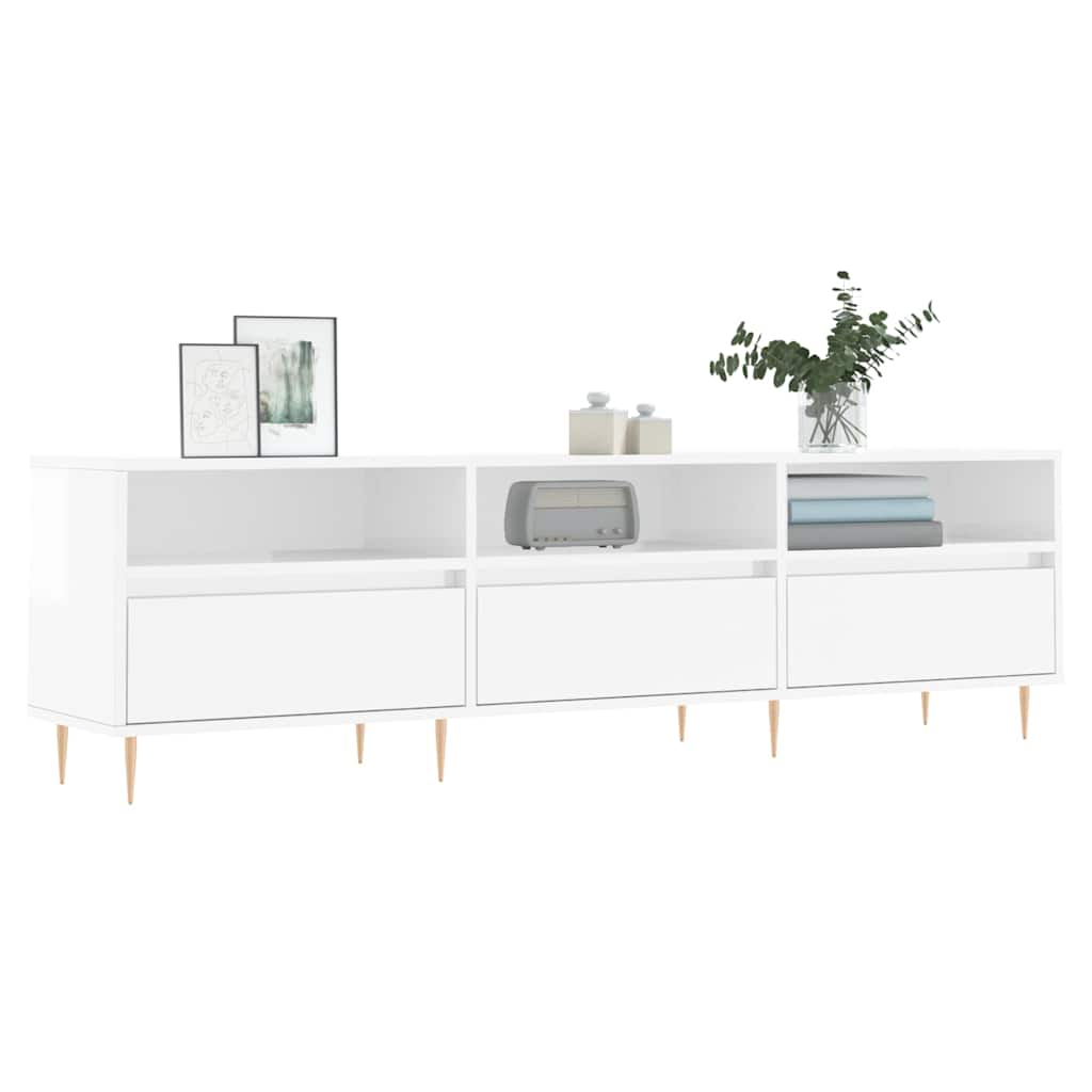 vidaXL Szafka pod TV, wysoki połysk, biała, 150x30x44,5 cm