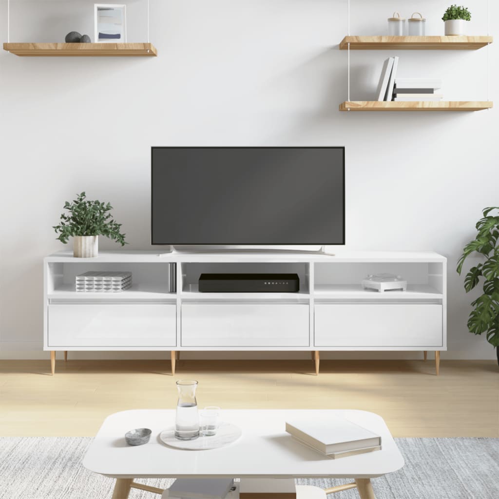 vidaXL Szafka pod TV, wysoki połysk, biała, 150x30x44,5 cm