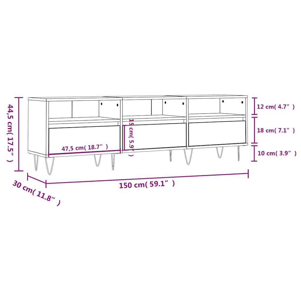 vidaXL Szafka pod TV, szarość betonu, 150x30x44,5 cm