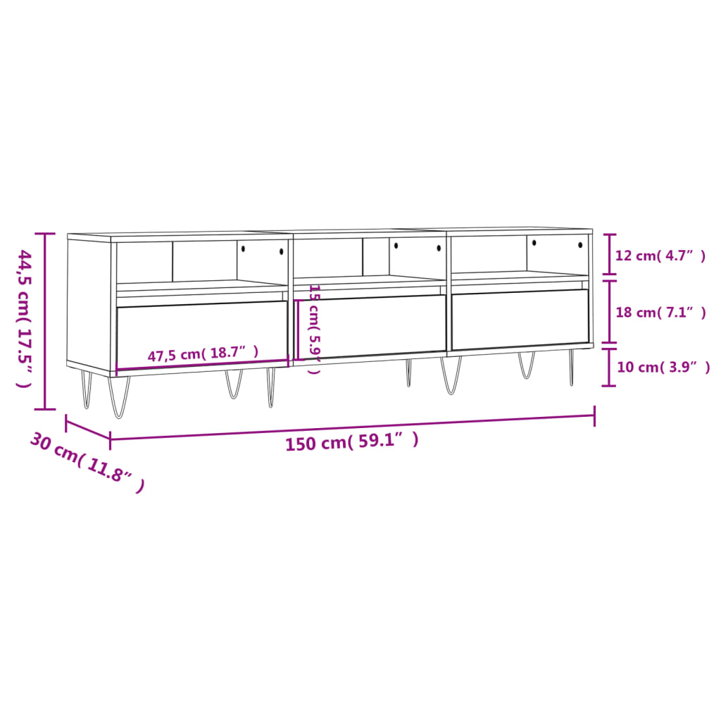 vidaXL Szafka pod TV, przydymiony dąb, 150x30x44,5 cm