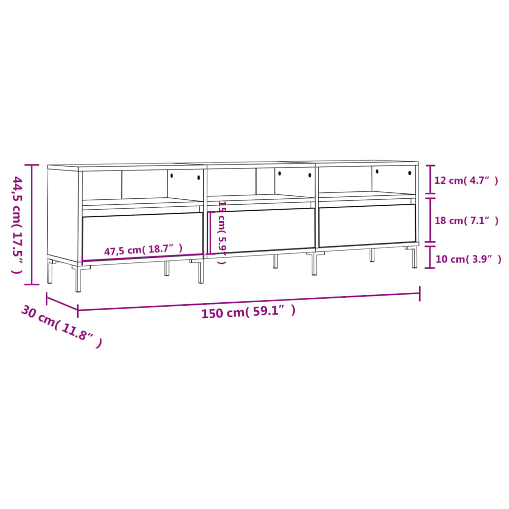 vidaXL Szafka pod TV, przydymiony dąb, 150x30x44,5 cm