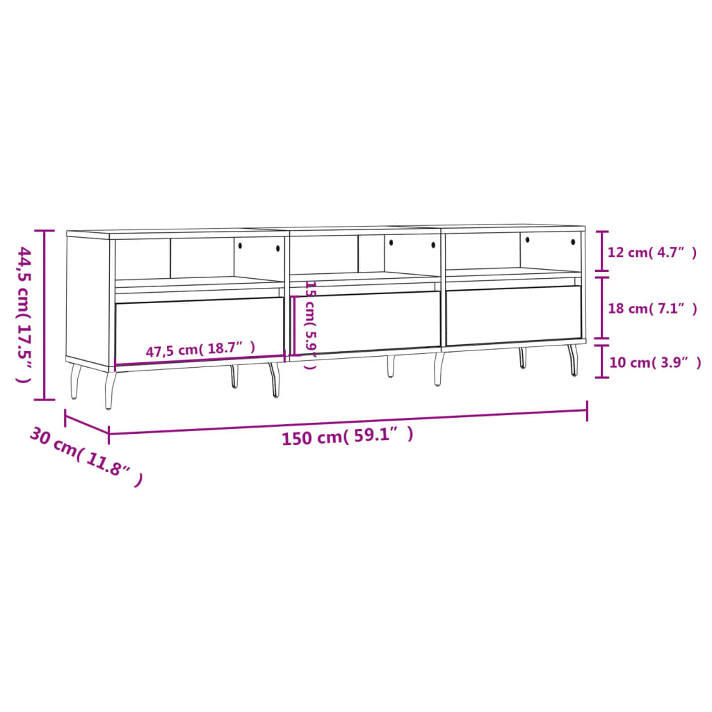 vidaXL Szafka pod TV, szarość betonu, 150x30x44,5 cm