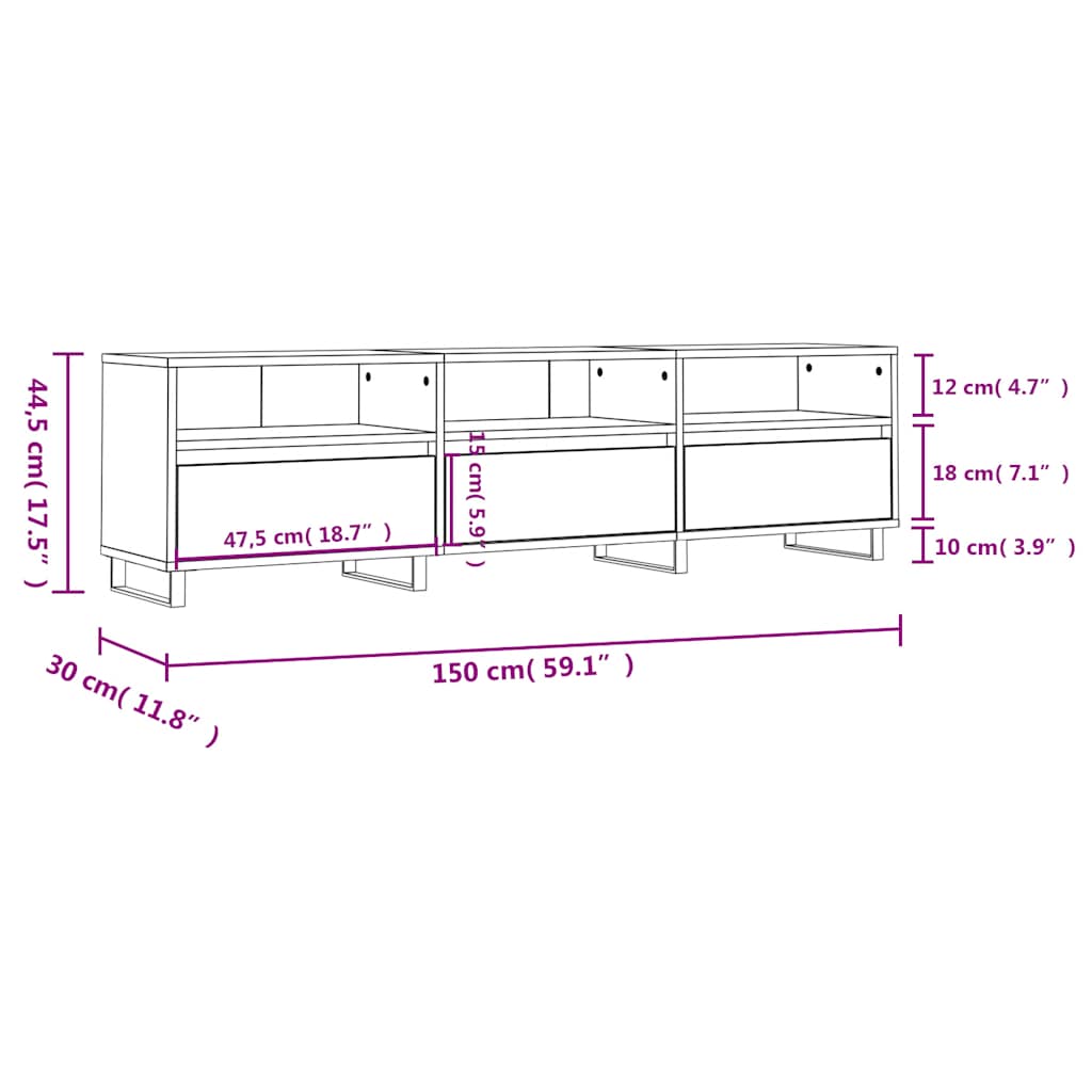 vidaXL Szafka pod TV, biała, 150x30x44,5 cm, materiał drewnopochodny