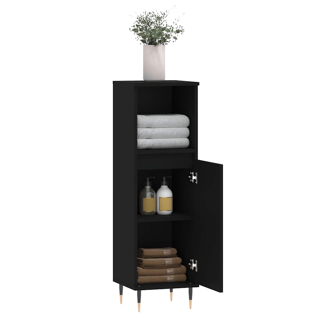 vidaXL Szafka łazienkowa, czarna 30x30x100 cm, materiał drewnopochodny