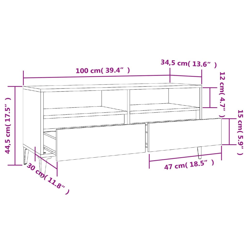 vidaXL Szafka pod TV, dąb sonoma, 100x34,5x44,5 cm