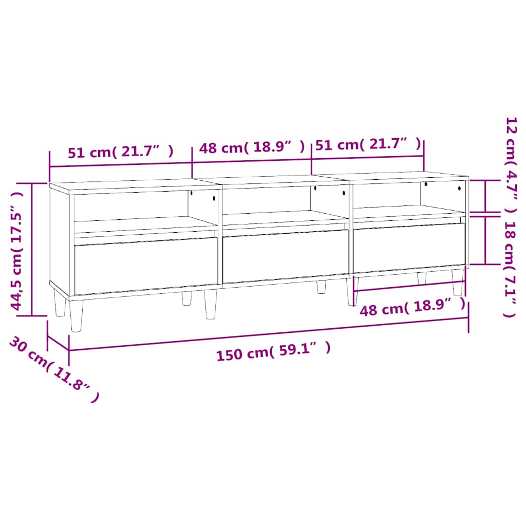 vidaXL Szafka pod TV, dąb sonoma, 150x30x44,5 cm