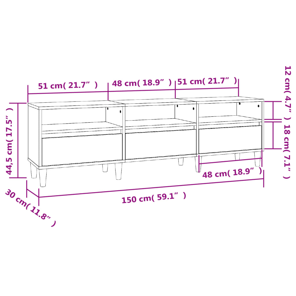 vidaXL Szafka pod TV, przydymiony dąb, 150x30x44,5 cm