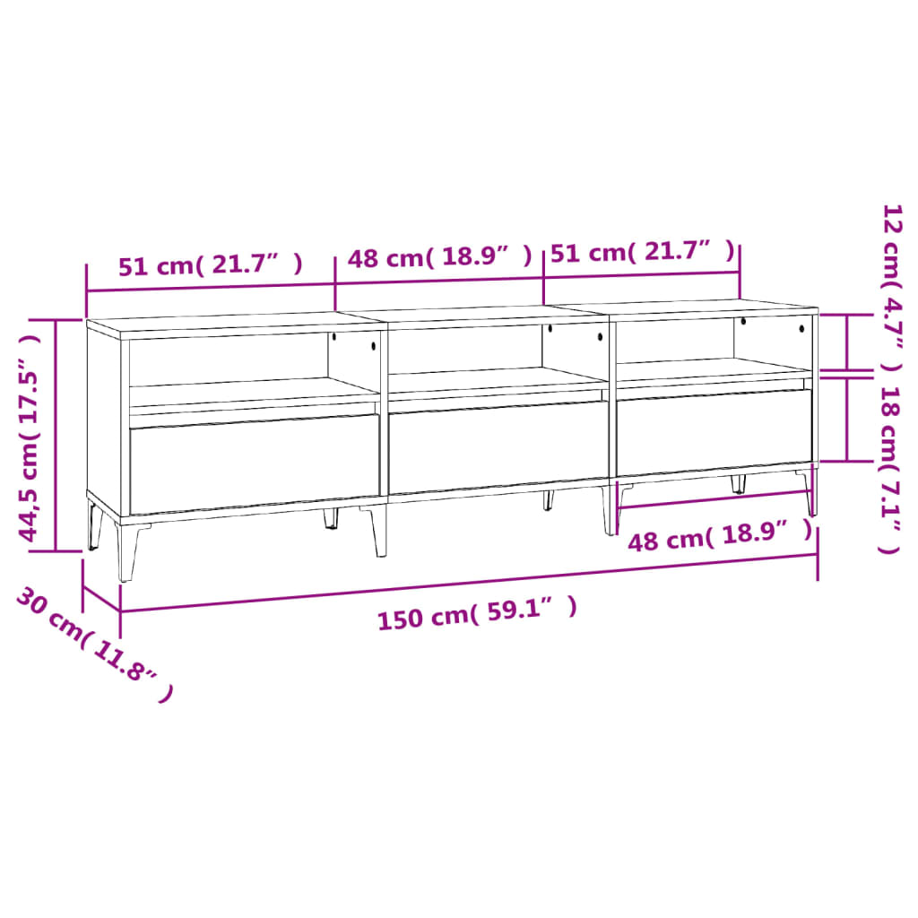 vidaXL Szafka pod TV, dąb sonoma, 150x30x44,5 cm