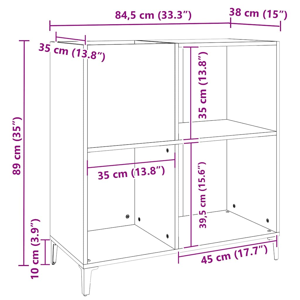 vidaXL Szafka na płyty, przydymiony dąb, 84,5x38x89 cm