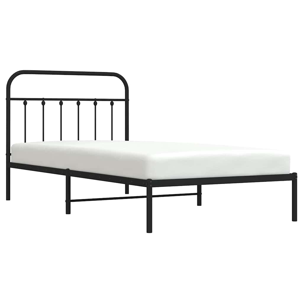 vidaXL Metalowa rama łóżka z wezgłowiem, czarna, 100x200 cm