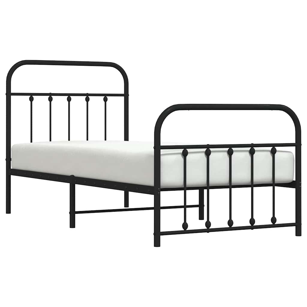 vidaXL Metalowa rama łóżka z wezgłowiem i zanóżkiem, czarna, 90x190 cm