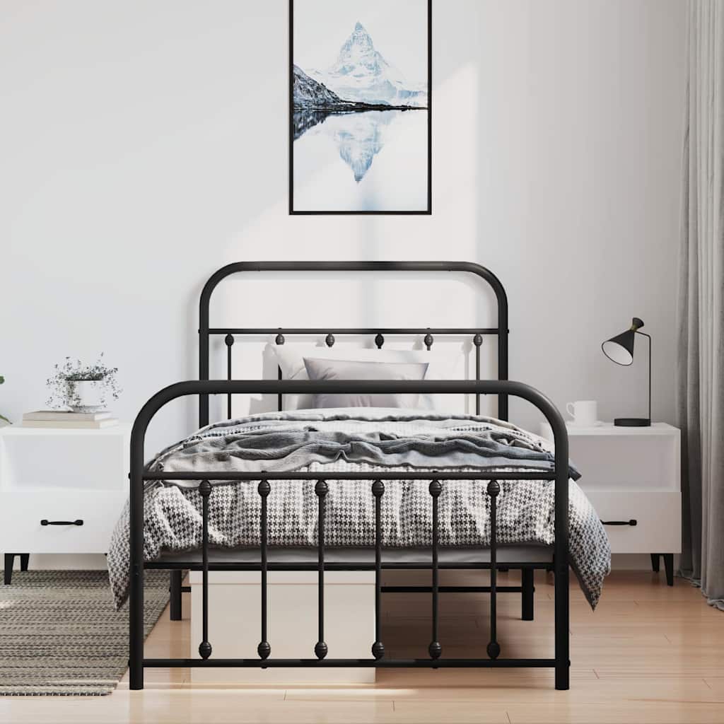 vidaXL Metalowa rama łóżka z wezgłowiem i zanóżkiem, czarna, 100x190cm