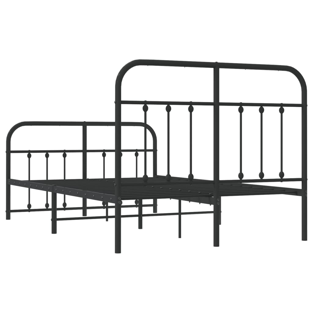 vidaXL Metalowa rama łóżka z wezgłowiem i zanóżkiem, czarna, 120x190cm