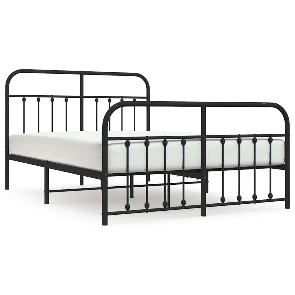 vidaXL Metalowa rama łóżka z wezgłowiem i zanóżkiem, czarna, 135x190cm